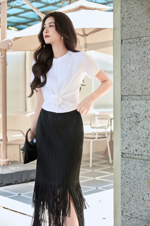 Sixdo Black Woven Loose Skirt